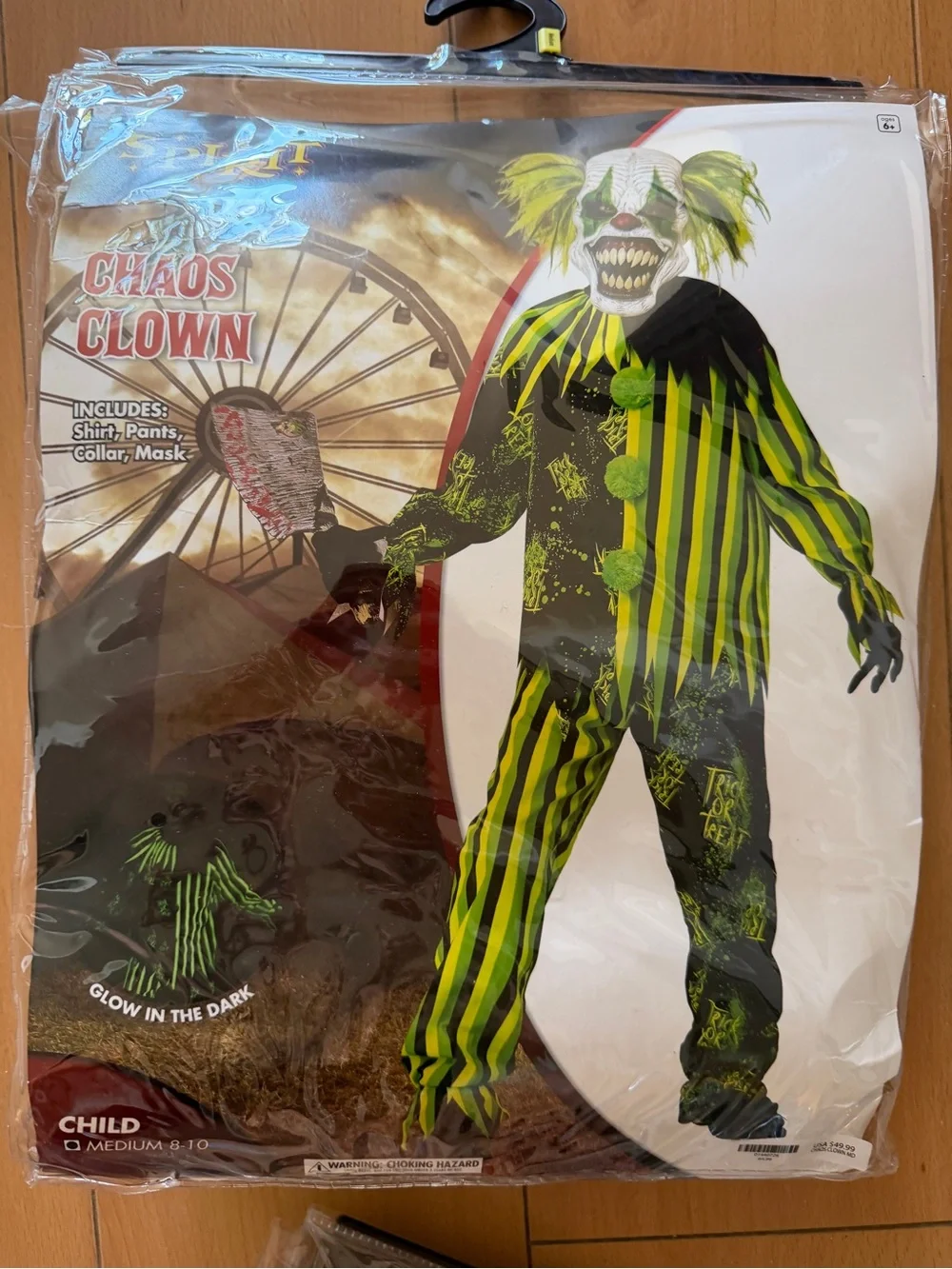 Spirit Chaos Clown Kids Costume - Neon Green & Black